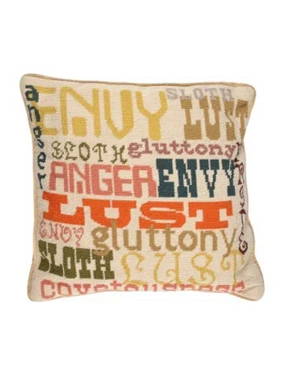 Pre-owned Jonathan Adler Sins Needlepoint Throw Pillow In Neutrals