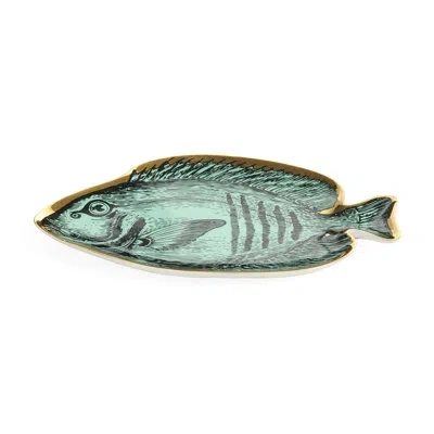 Jonathan Adler Sirena Fish Trinket Tray In Gold;green