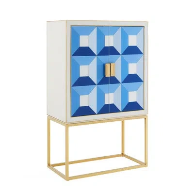 Jonathan Adler Sorrento Bar Cabinet In Blue,white,gold