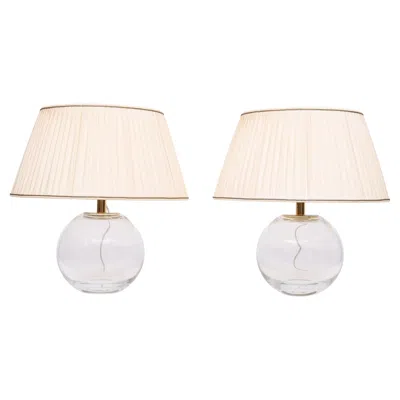 Pre-owned Jonathan Adler Stunning Set Glass Ball Table Lamps 1970s France In Sand