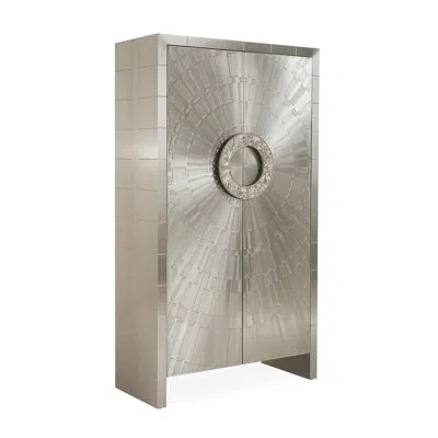 Jonathan Adler Talitha Armoire W/ Handles In Antiqued Silver
