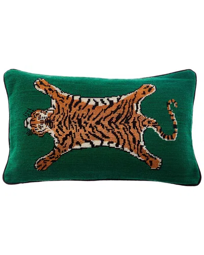 Jonathan Adler Us Tiger Needlpoint Pillow In Green
