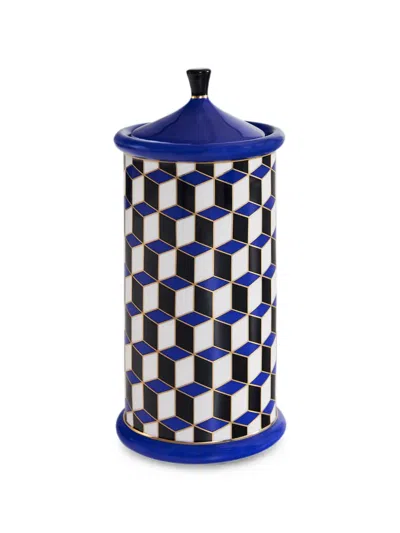 Jonathan Adler Versailles Geometric-print Canister In Blue