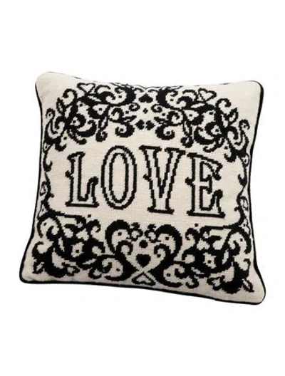 Pre-owned Jonathan Adler Victorian Love Needlepoint Throw Pillow In Black