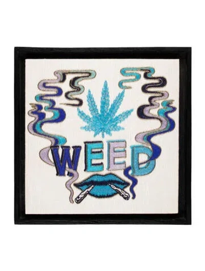 Pre-owned Jonathan Adler Weed Beaded Wall Art In Blue/neutrals