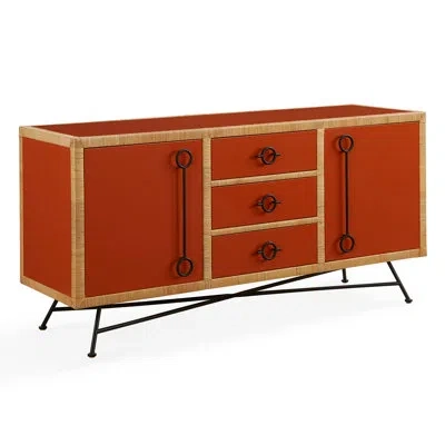Jonathan Adler Wellington 64" Wide 3 Drawer Credenza In Black;orange