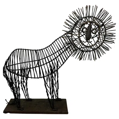 Pre-owned Jonathan Adler Whimsical Metal Wire Large Lion Sculpture In The Style Of C. Jere In Black