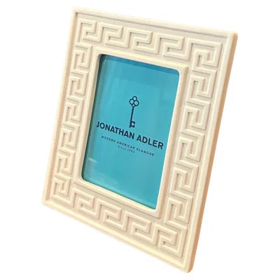 Pre-owned Jonathan Adler White Ceramic Picture Frame With Greek Keys By  - New In Box