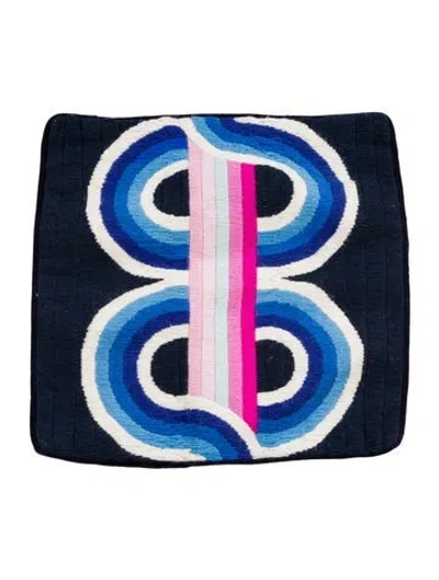 Pre-owned Jonathan Adler Wool Needlepoint Throw Pillow In Blue