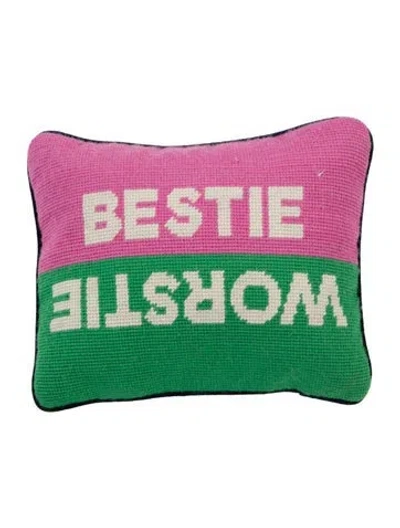 Pre-owned Jonathan Adler 'worstie Bestie' Needlepoint Throw Pillow In Green