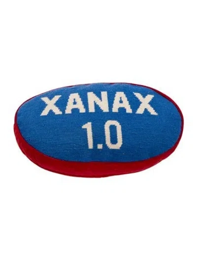 Pre-owned Jonathan Adler Xanax 1.0 Needlepoint Throw Pillow In Blue