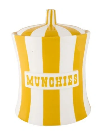 Pre-owned Jonathan Adler X-large 'munchies' Vice Canister W/ Tags In White/yellow
