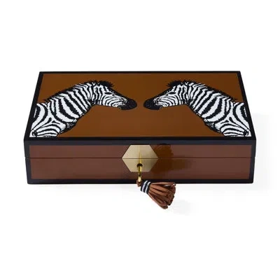 Jonathan Adler Zebra Lacquer Jewelry Box In Cognac,white,black
