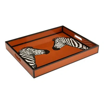 Jonathan Adler Zebra Lacquer Tray In Cognac,black,white