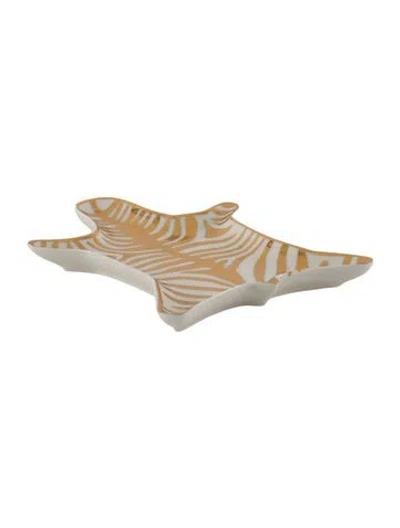 Pre-owned Jonathan Adler Zebra Stacking Dish In Gold/white