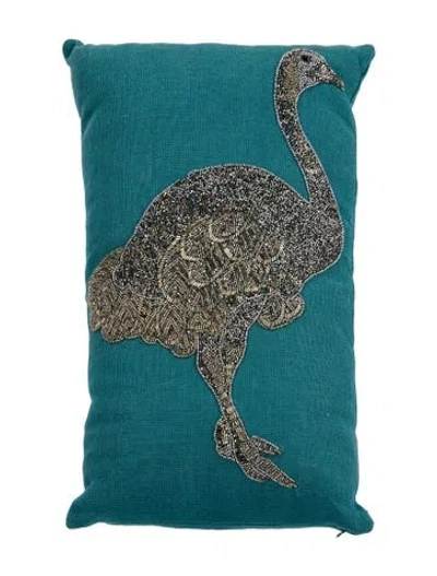 Pre-owned Jonathan Adler Zoology Beaded Ostrich Throw Pillow In Blue