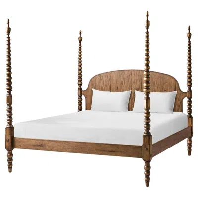 Pre-owned Jonathan Charles Colonial Turned-post Four-poster King Bed In Brown