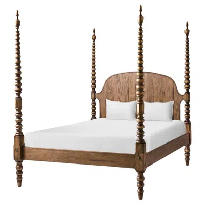 Pre-owned Jonathan Charles Colonial Turned-post Four-poster Queen Bed In Brown