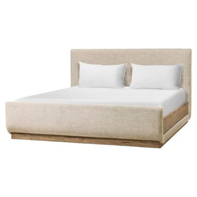 Pre-owned Jonathan Charles Contemporary Upholstered Cal King Bed With Wood Base In Brown