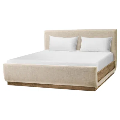 Pre-owned Jonathan Charles Contemporary Upholstered King Bed With Wood Base In Brown