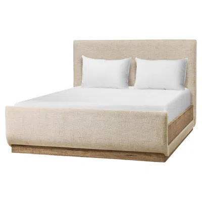 Pre-owned Jonathan Charles Contemporary Upholstered Queen Bed With Wood Base In Brown