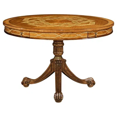 Pre-owned Jonathan Charles English Inlaid Pedestal Center Table In Brown