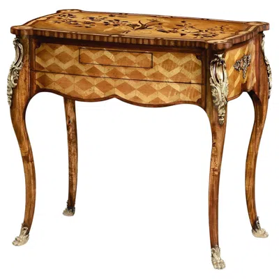 Pre-owned Jonathan Charles French Louis Xv Marquetry Mechanical Side Table In Brown