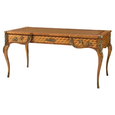 Pre-owned Jonathan Charles French Louis Xv Style Parquetry Writing Desk In Brown