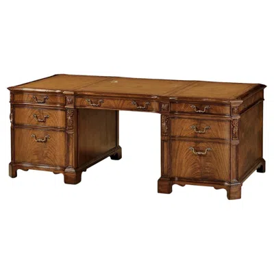 Pre-owned Jonathan Charles George Iii Style Walnut Pedestal Desk – Leather Top In Brown