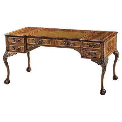 Pre-owned Jonathan Charles Georgian Style Walnut Leather Top Desk In Brown