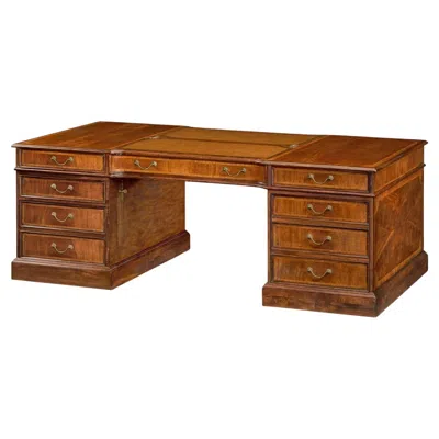 Pre-owned Jonathan Charles Georgian Style Walnut Leather Top Partners Desk In Brown