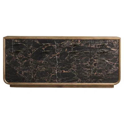 Pre-owned Jonathan Charles Modern Black Marble And Wood Sideboard