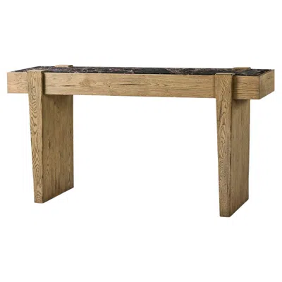 Pre-owned Jonathan Charles Modern Rustic Oak And Marble Console Table In Brown