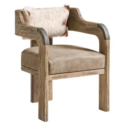Pre-owned Jonathan Charles Modern Western Leather & Hide Accent Armchair In Brown