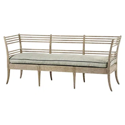 Pre-owned Jonathan Charles Neoclassical Gustavian Slatted Wood Bench Sofa In Brown
