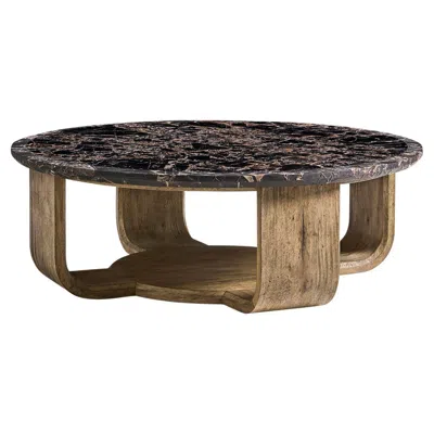 Pre-owned Jonathan Charles Organic Modern Round Marble Coffee Table In Brown