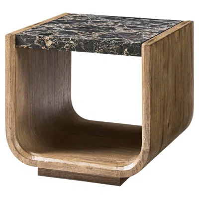 Pre-owned Jonathan Charles Organic Modern Wood And Stone Side Table In Brown