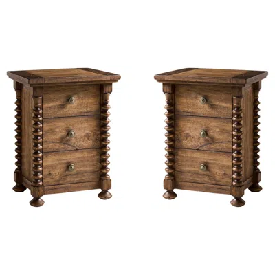 Pre-owned Jonathan Charles Pair Of Bobbin-turned 3-drawer Nightstands In Brown