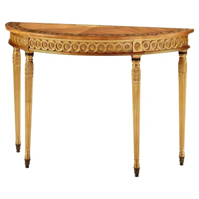 Pre-owned Jonathan Charles Petite English Neoclassical Giltwood Demi-lune Console In Brown