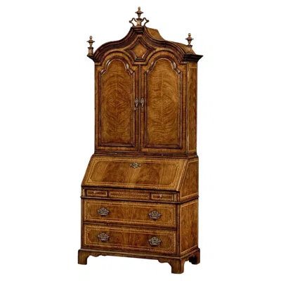 Pre-owned Jonathan Charles Queen Anne Walnut Secretary With Chinoiserie Decorated Interior In Brown
