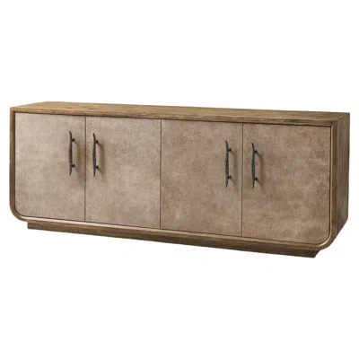 Pre-owned Jonathan Charles Rustic Modern Leather Front Credenza In Brown