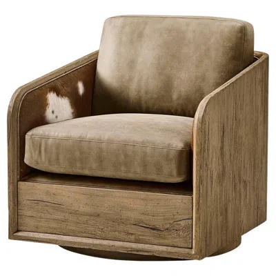 Pre-owned Jonathan Charles Rustic Modern Leather Swivel Armchair In Brown