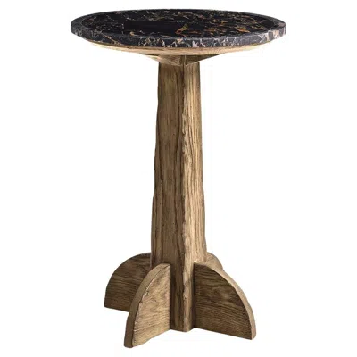 Pre-owned Jonathan Charles Rustic Modern Marble Pedestal Accent Table In Brown