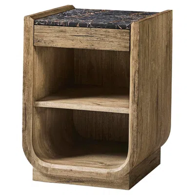 Pre-owned Jonathan Charles Rustic Modern Wood Nightstand With Marble Top In Brown