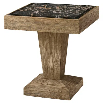 Pre-owned Jonathan Charles Rustic Oak Pedestal Side Table With Stone Top In Brown