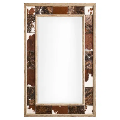 Pre-owned Jonathan Charles Rustic Western Cowhide Inlay Wall Mirror In Brown