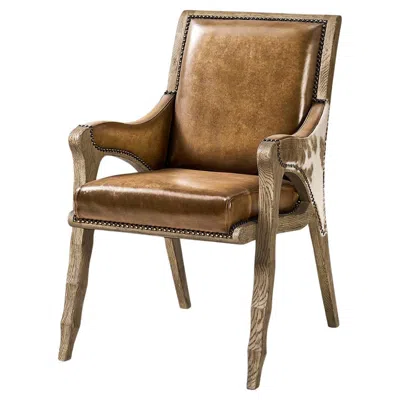 Pre-owned Jonathan Charles Rustic Western Leather & Hide Armchair In Brown
