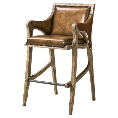 Pre-owned Jonathan Charles Rustic Western Leather & Hide Bar Stool In Brown