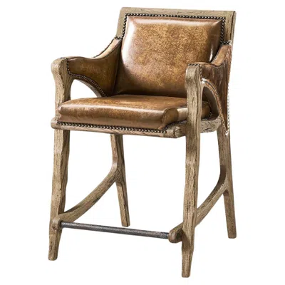Pre-owned Jonathan Charles Rustic Western Leather & Hide Counter Stool In Brown