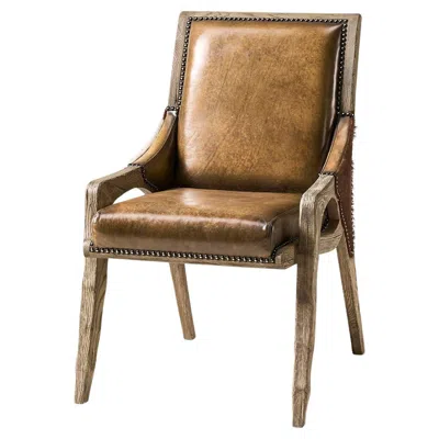 Pre-owned Jonathan Charles Rustic Western Leather & Hide Side Chair In Brown